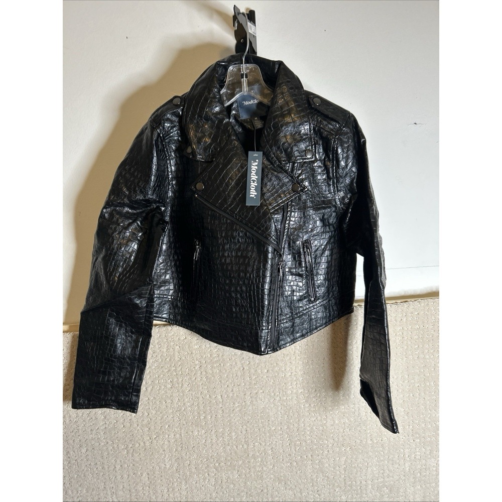 NEW ModCloth Crocodile Rock 1980's Punk Faux Leather Moto‎ Jacket Sz Large